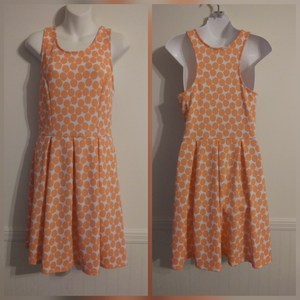 🪩 2/$15 //  EZRA: Peach Polka Dot Fit & Flare Dress Large